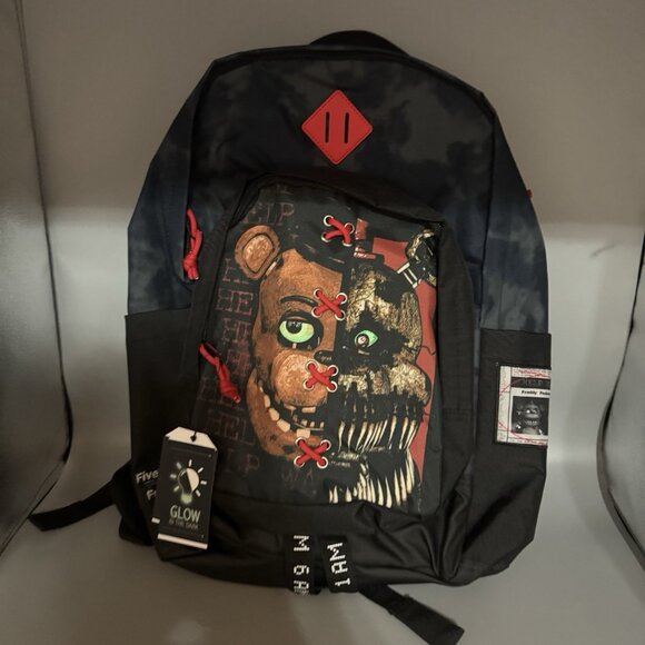 Five Nights At Freddy s FNAF Split Freddy Glow In The Dark Eyes Backpack NEW - Picture 2 of 10